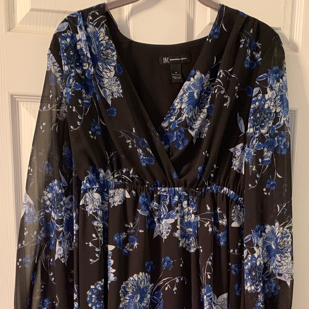 New black, blue and white long dress